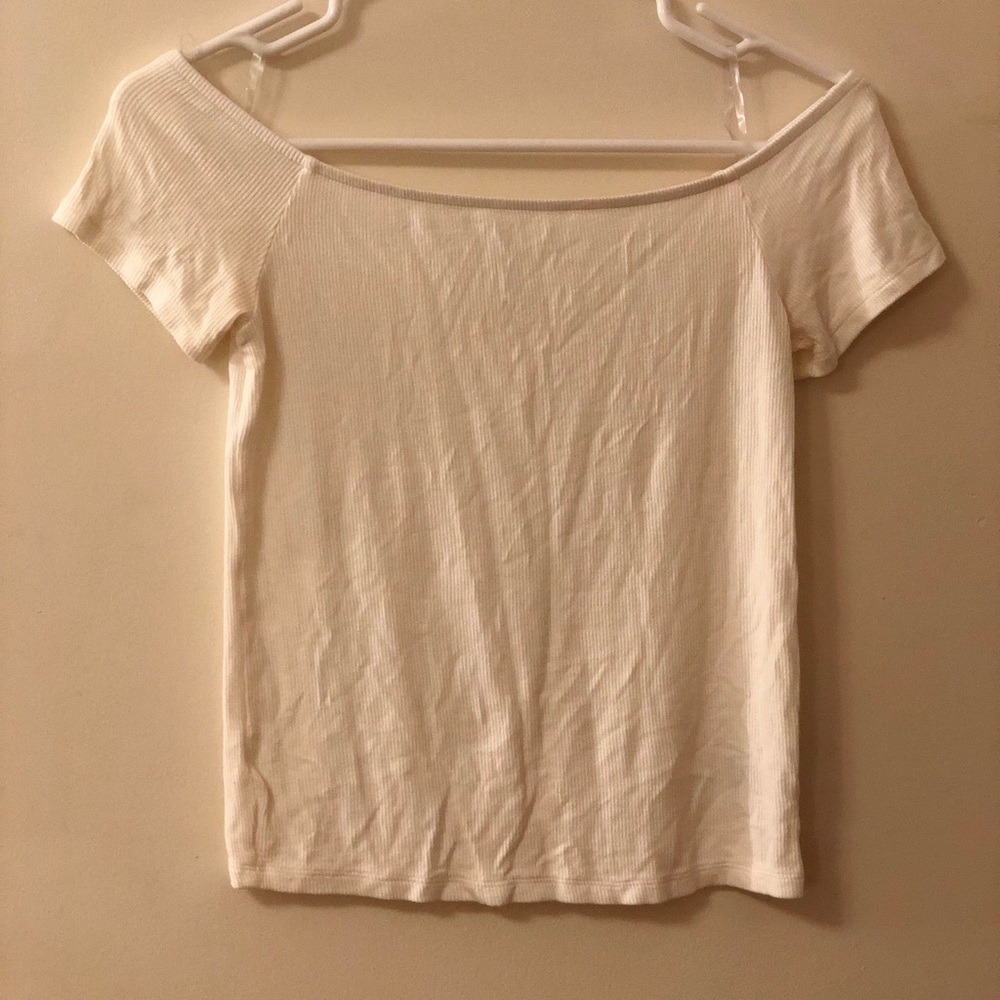 Ribbed off-white off the shoulder top